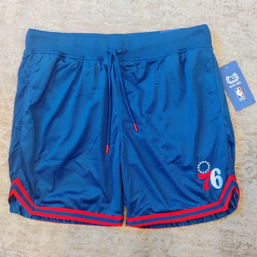 NWT XL Ultra Game NBA 76ers Heritage Highlander Blue Mesh Basketball Shorts NEW
